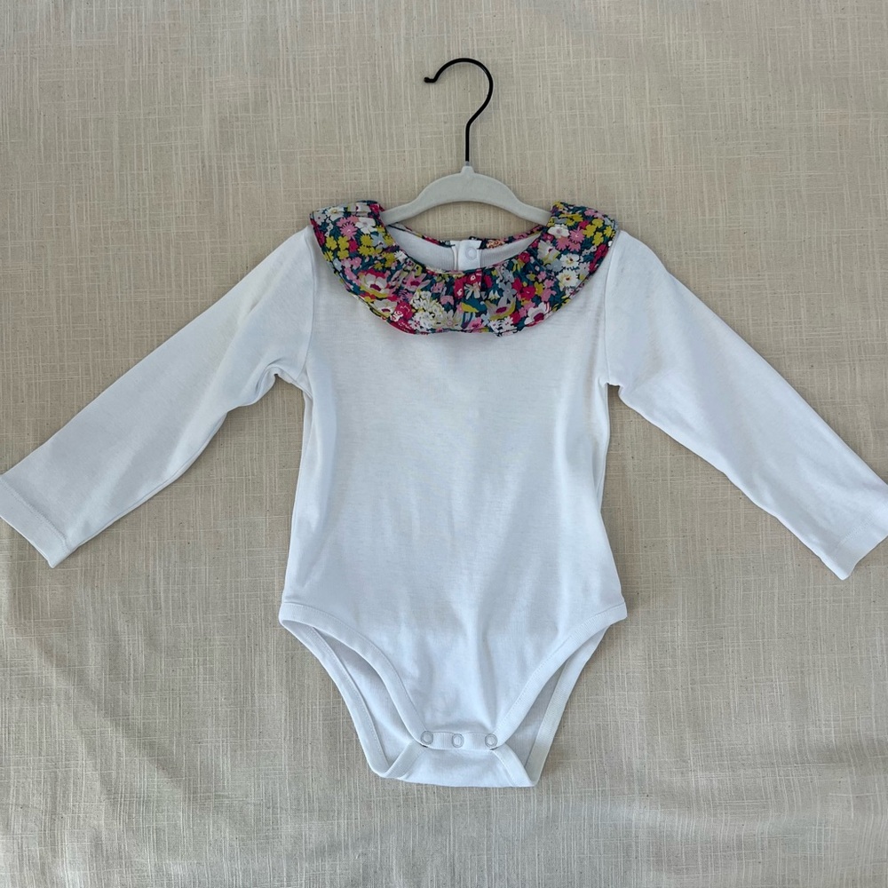 Jacadi White Bodysuit with Floral Trim